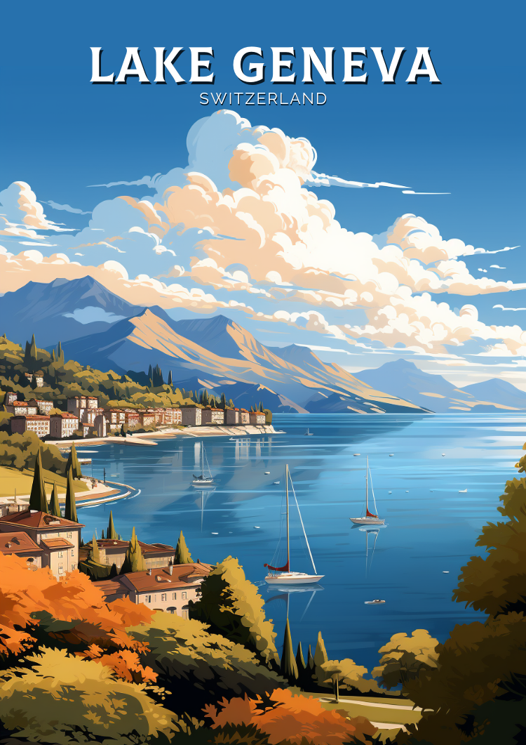 Lake Geneva Travel Poster - Switzerland Artwork