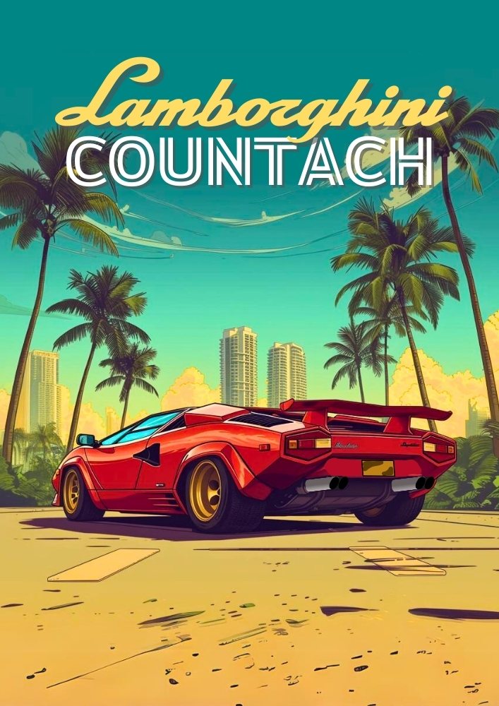 Affiche de voiture Lamborghini Countach – Décoration murale vintage de supercar italienne