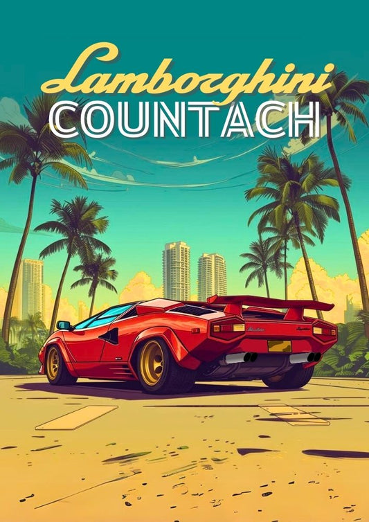 Affiche de voiture Lamborghini Countach – Décoration murale vintage de supercar italienne