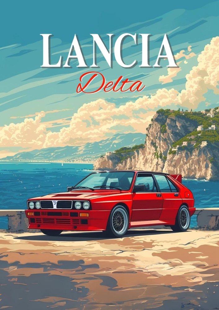 Affiche de voiture Lancia Delta Integrale – Décoration murale de légende du rallye italien