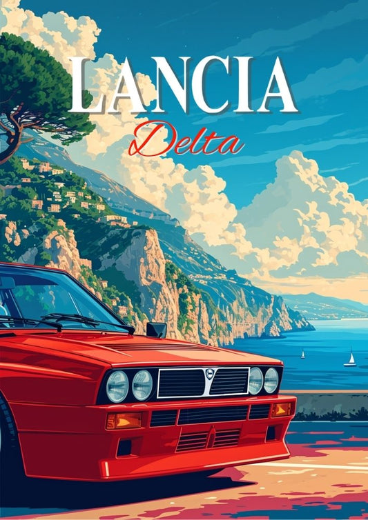 Affiche Lancia Delta Integrale – Décoration murale de voiture de rallye italienne classique