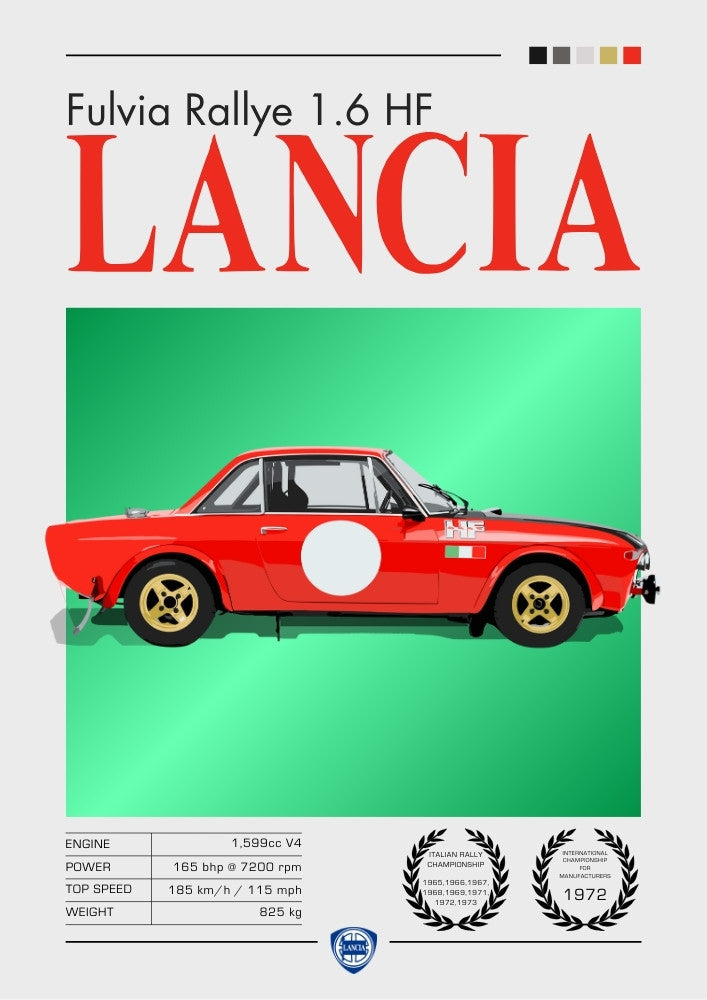 Affiche Lancia Fulvia – Impression de voiture de rallye classique de l'âge d'or