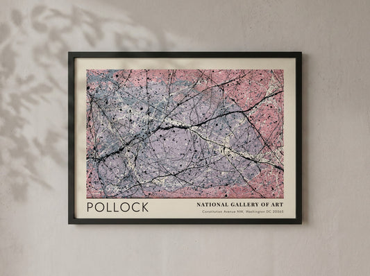Wall art poster featuring Jackson Pollock Lavender Mist with pink and purple drip patterns