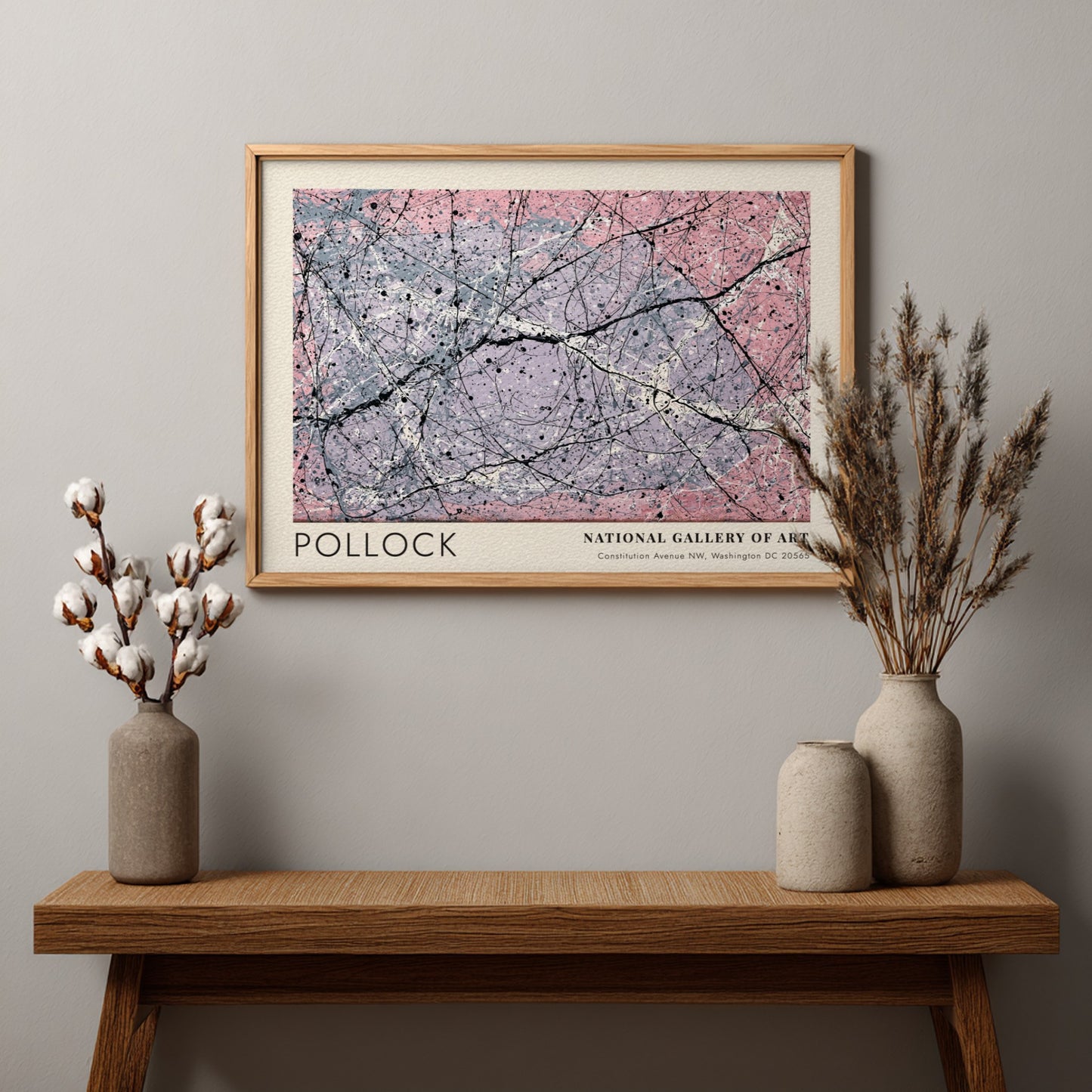 Wall art poster featuring Jackson Pollock Lavender Mist with pink and purple drip patterns