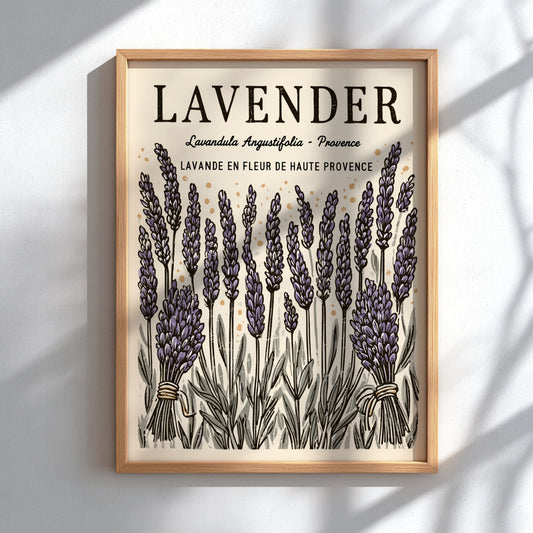 Lavender kitchen poster featuring purple flowers and vintage style for home decor