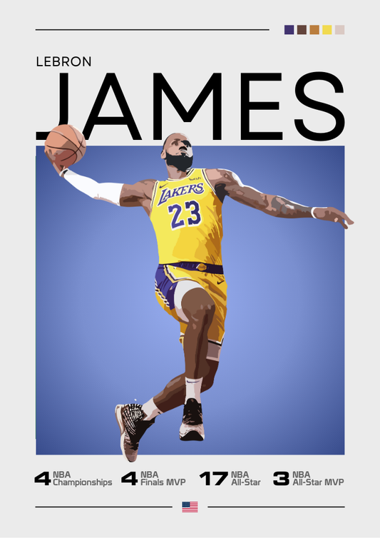 Affiche LeBron James – Imprimé emblématique des LA Lakers pour les fans de la NBA