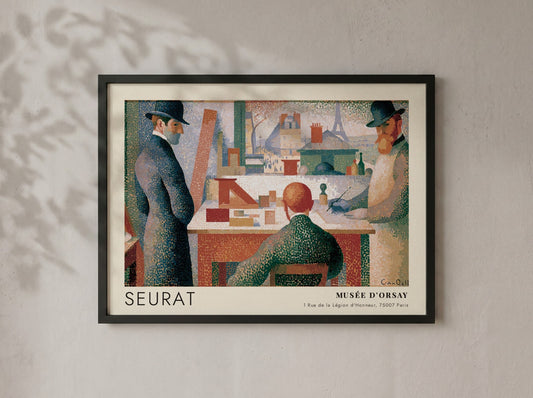 Wall art poster featuring a Seurat painting of artists in a Parisian studio setting.