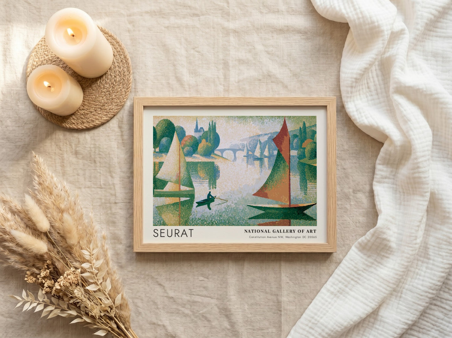 Wall art poster featuring Seurat Le Phare de Honfleur with sailboats on water.