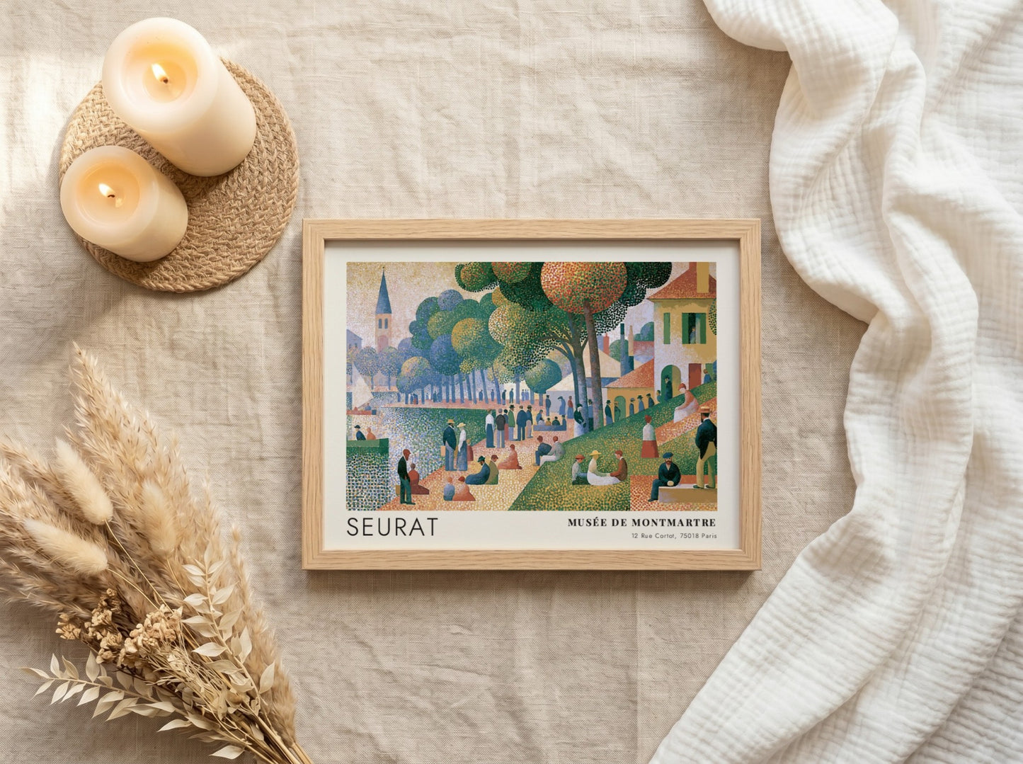 Wall art poster featuring Seurat Musée de Montmartre landscape in a classic pointillist style.