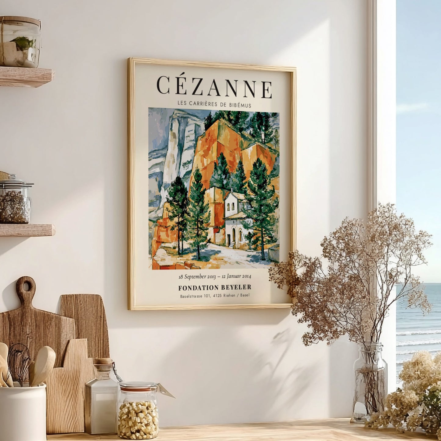 Cézanne exhibition poster featuring Les Carrières de Bibémus with vibrant colours and nature-inspired design