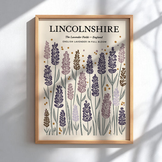 Kitchen poster featuring lavender fields in soft purples and greens, floral decor design for home