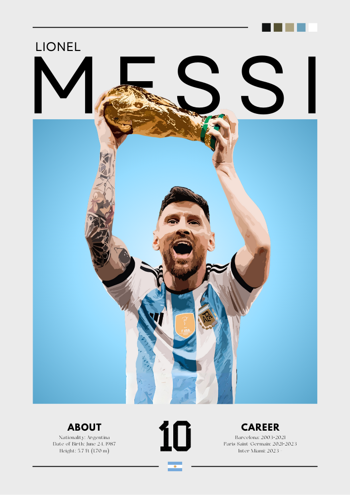 Affiche de Lionel Messi soulevant la Coupe du monde - Impression de football de haute qualité pour les fans