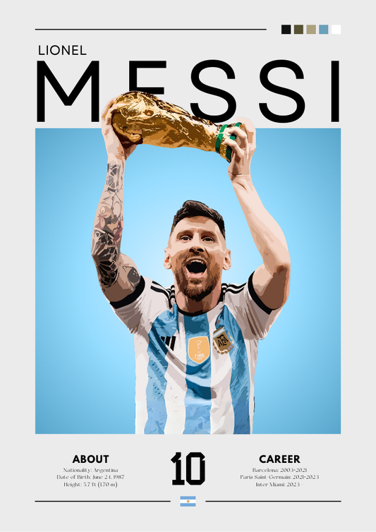 Affiche de Lionel Messi soulevant la Coupe du monde - Impression de football de haute qualité pour les fans