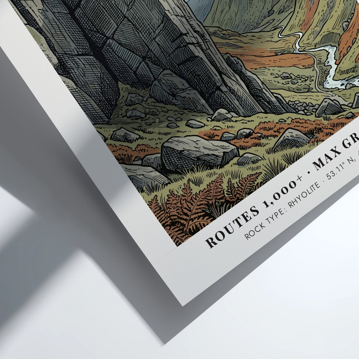 Poster of a rock climber on the steep rhyolite cliffs of Llanberis Pass Snowdonia.