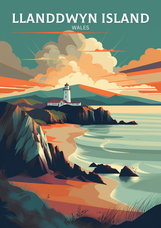Llanddwyn Island Travel Print - Illustration du Pays de Galles