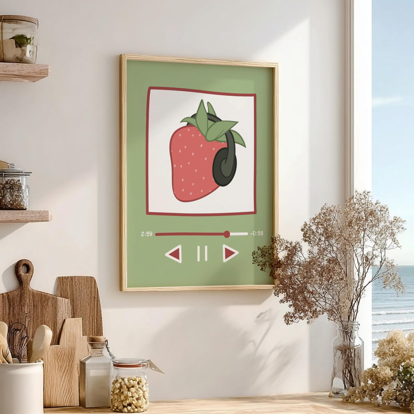 Lofi Rhythm Modern Art - The Strawberry Music Player Wall Print