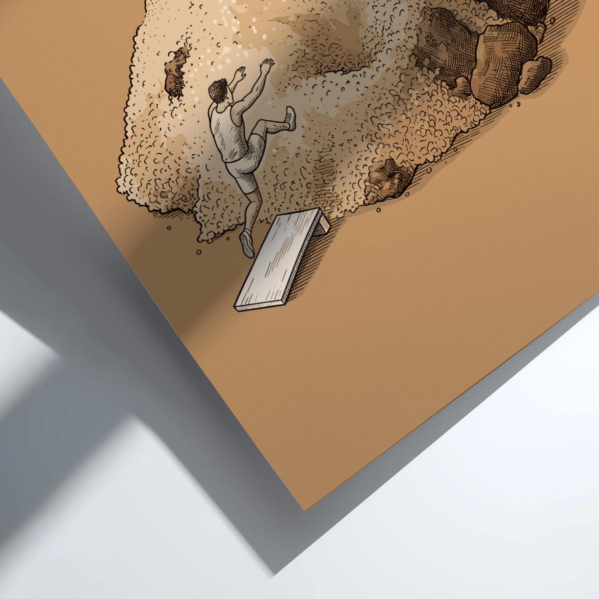 Poster featuring an athlete jumping from a board into a pile of brown sugar