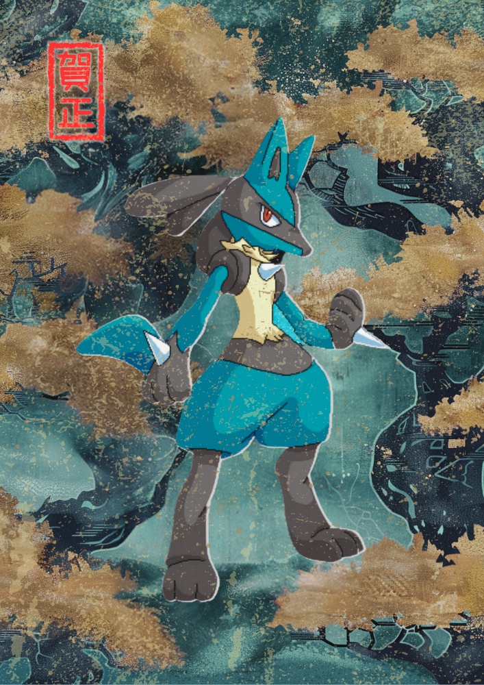 Affiche Lucario : œuvre d'art Pokémon de style tapisserie japonaise