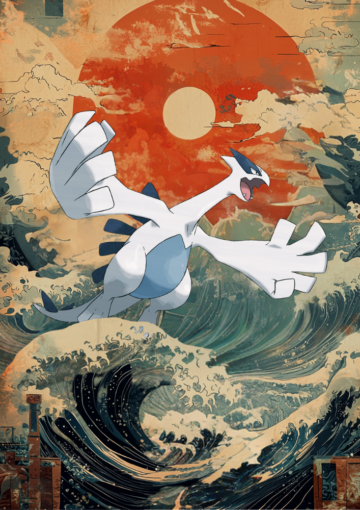 Affiche Pokémon Lugia : illustration inspirée du JCC Pokémon de style japonais