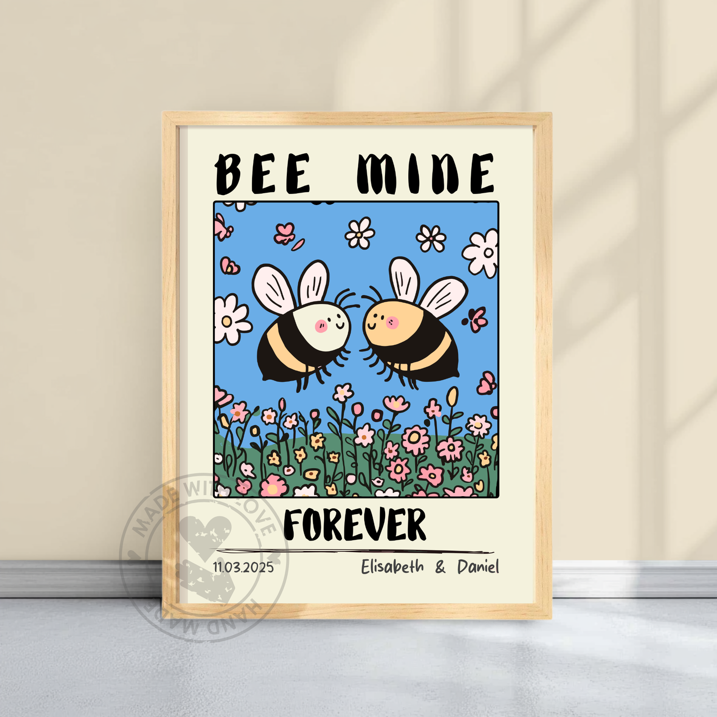 Custom Bee Couple Portrait – Personalized Retro Art Print