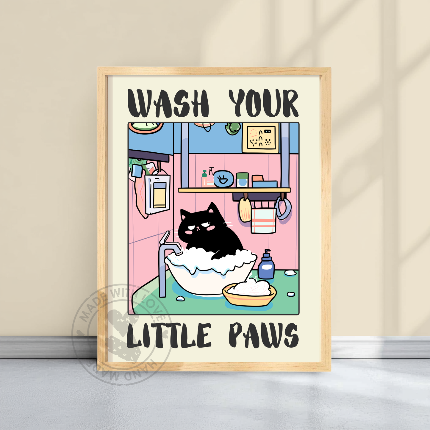 Wash Your Paws Black Cat Print