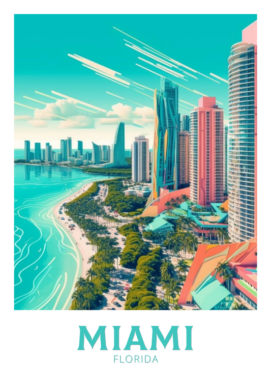 Affiche de voyage à Miami - Illustration de Floride