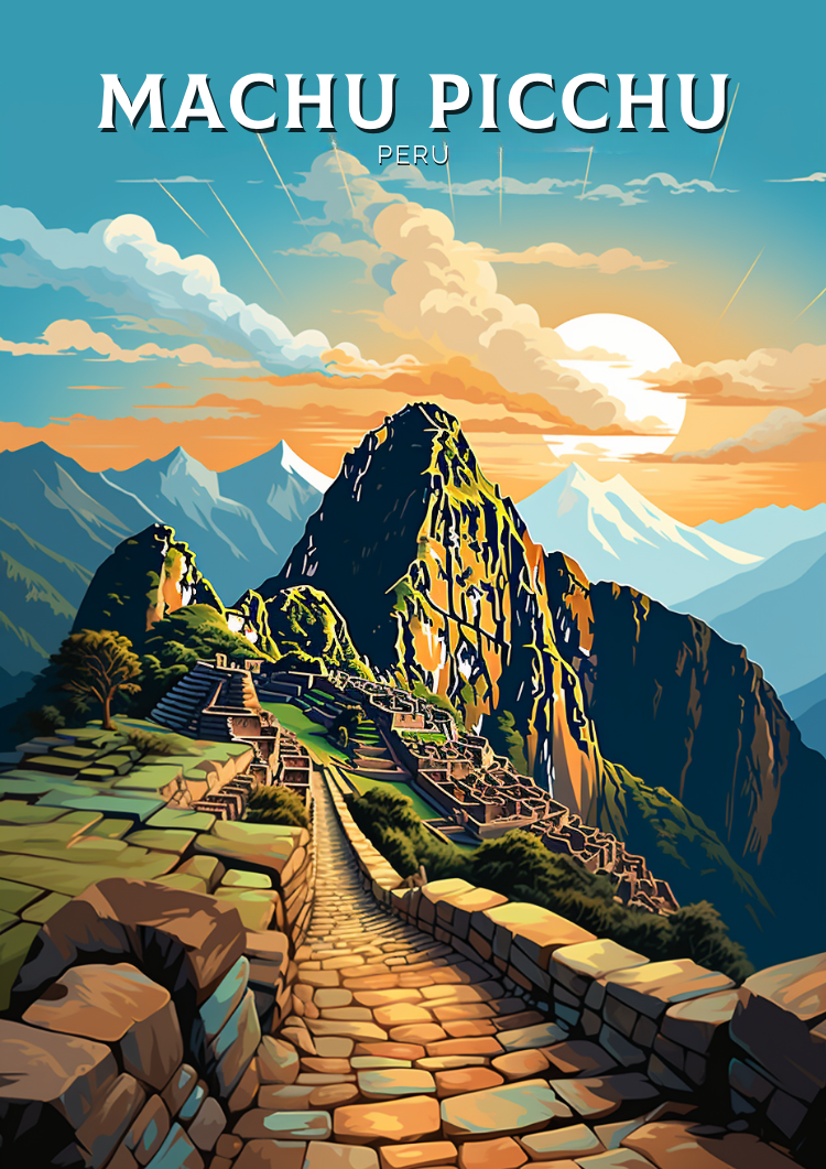 Impression rétro du Machu Picchu - Art de l'héritage andin
