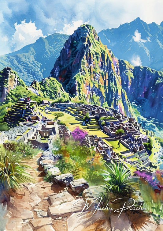 Affiche de voyage du Machu Picchu - Art rétro du Pérou