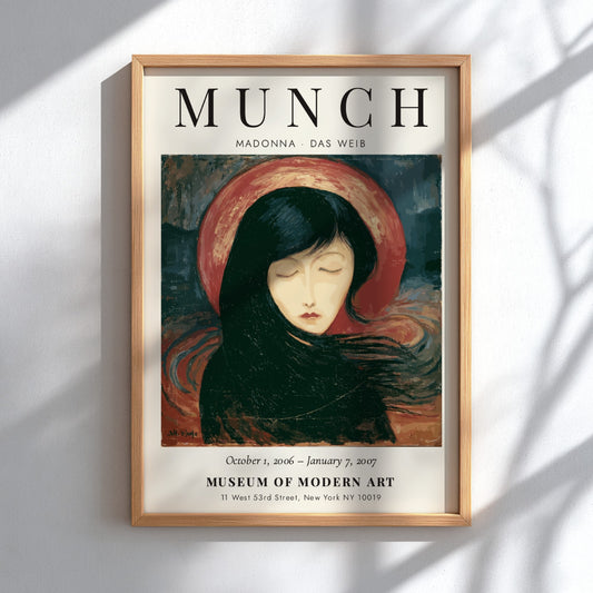Edvard Munch poster featuring Madonna Das Weib with expressive colors and serene figure