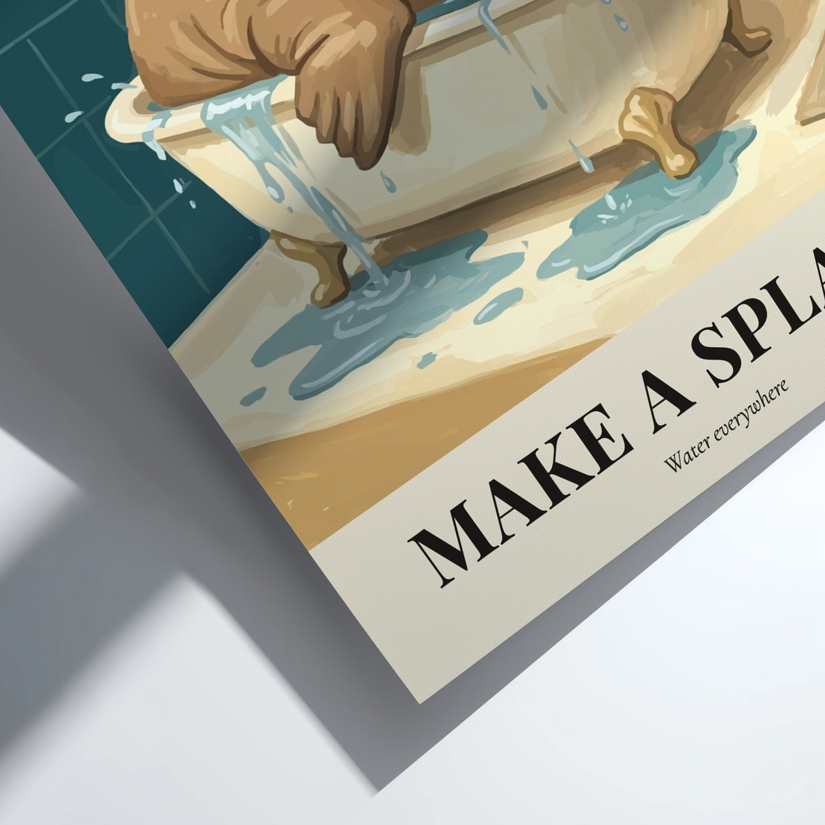 Poster of a walrus in a bathtub with a rubber duck and splash text