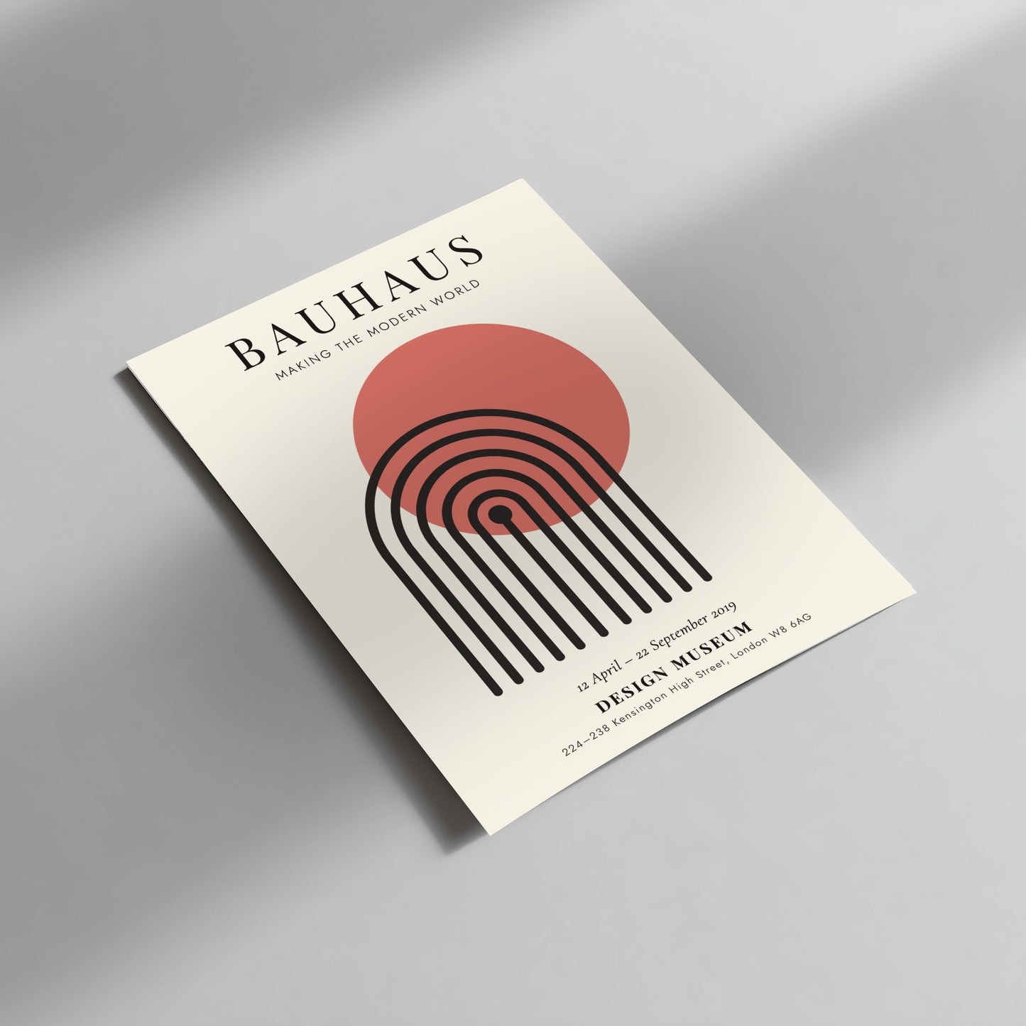 Bauhaus poster featuring geometric shapes and warm colors, modern design wall art for home decor