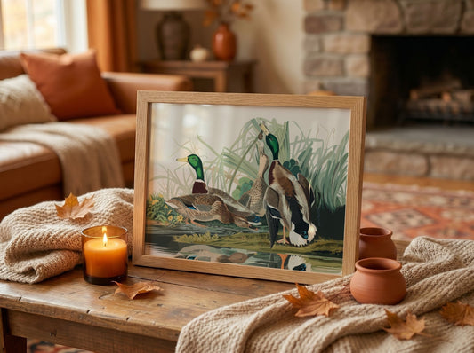 Mallard Duck poster featuring vibrant colors and intricate details, perfect for nature wall art and wildlife