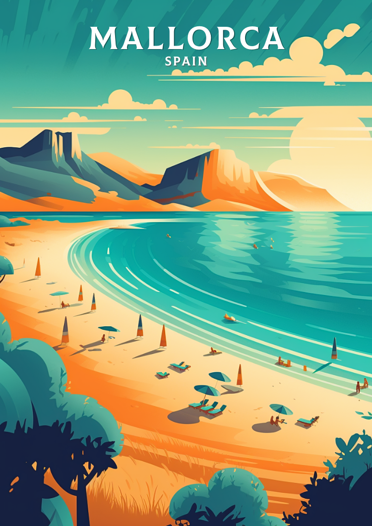 Affiche de voyage de Majorque - Illustration d'Espagne