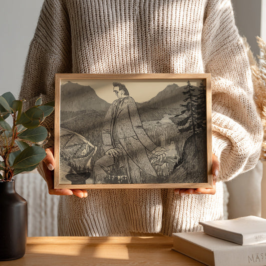 Man of Heights drawing by Ernst Barlach, German Expressionism fine art print, vintage wall decor.