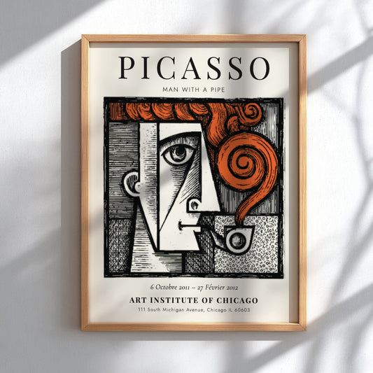 Man with a Pipe poster featuring bold colors and geometric shapes inspired by Picasso