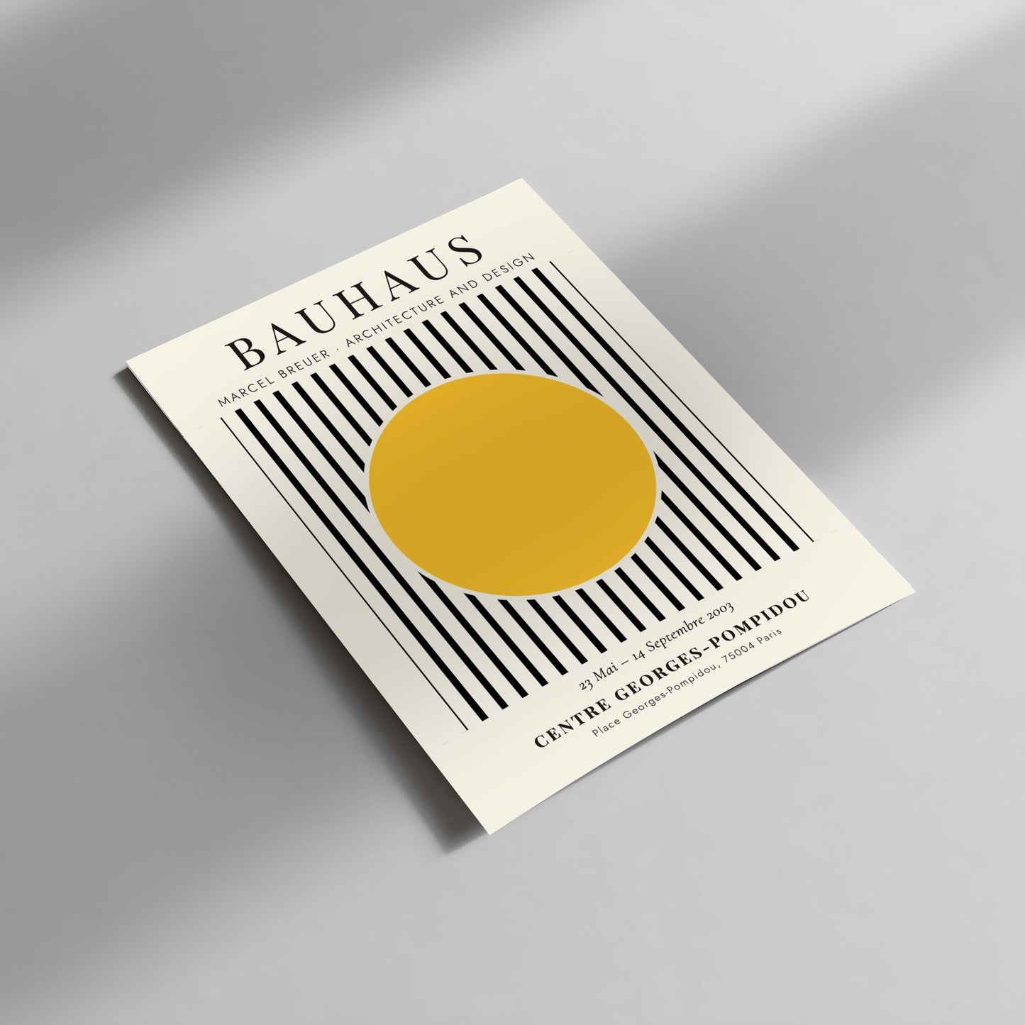 Bauhaus poster featuring Marcel Breuer's design with yellow circle and black stripes