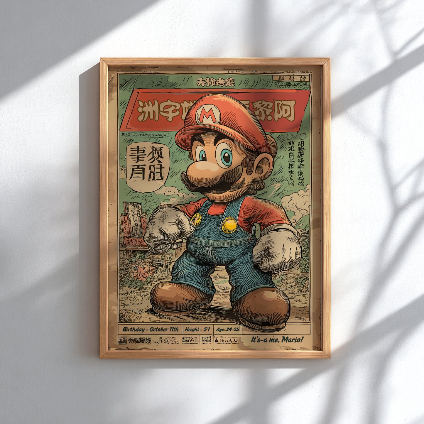 Framed poster of Super Mario on a light gray background.