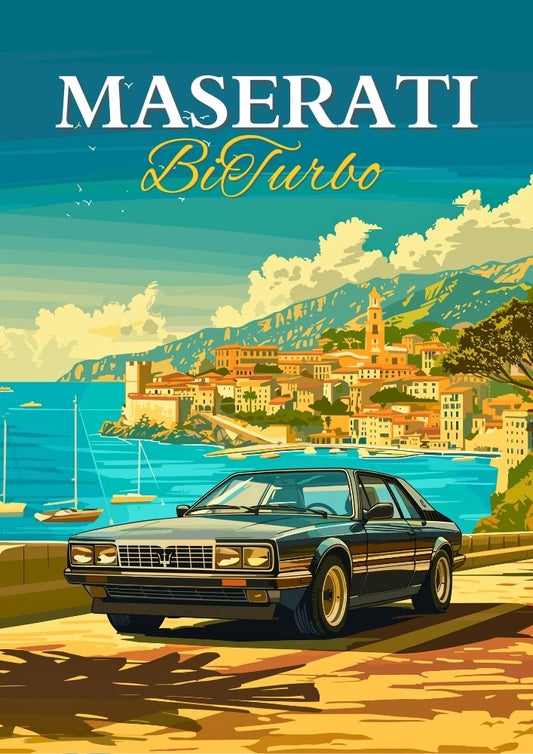 Affiche Maserati BiTurbo – Décoration murale de voiture de sport italienne classique