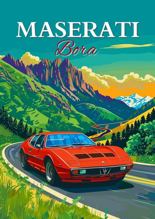 Affiche Maserati Bora – Décoration murale classique de voiture de sport italienne
