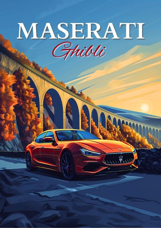 Affiche Maserati Ghibli – Décoration murale de voiture de sport de luxe italienne