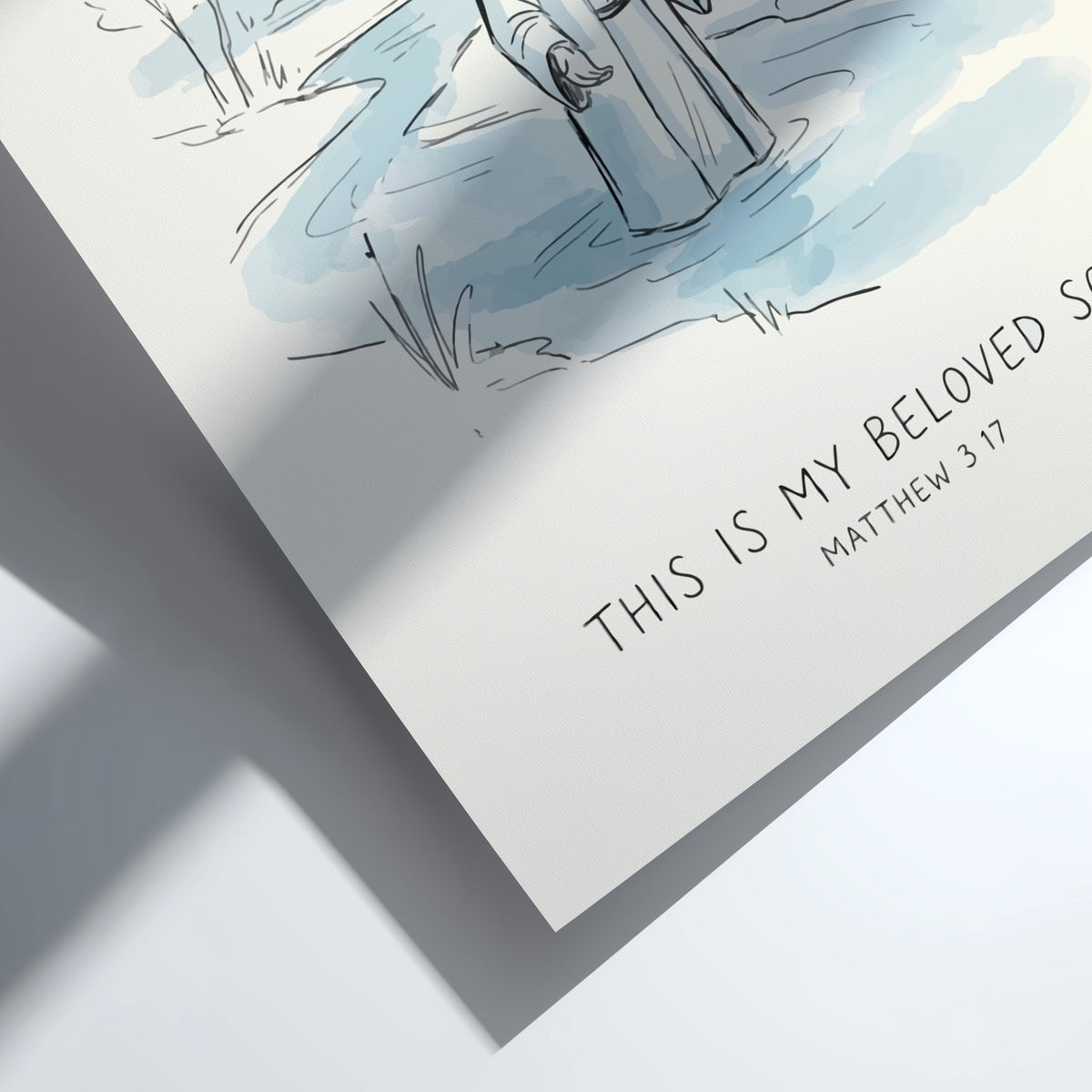 Poster featuring Jesus being baptized in a river with a dove and text below.