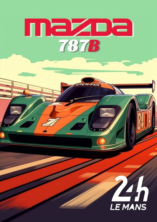 Affiche Mazda 787B – Décoration murale représentant une voiture de course Rotary du Mans pour les fans de sport automobile