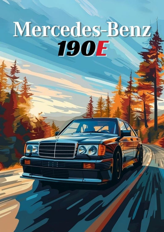Impression Mercedes-Benz 190E – Décoration murale de berline allemande classique des années 1990