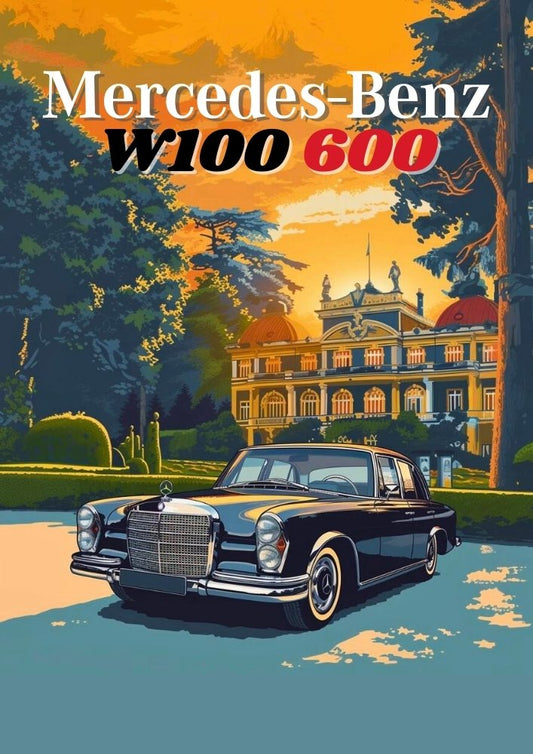 Affiche Mercedes-Benz W100 600 – Décoration murale de voiture de luxe allemande classique