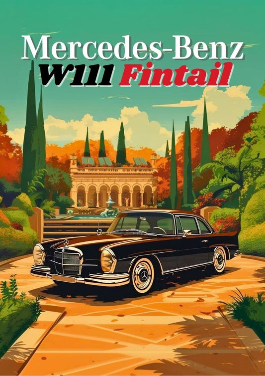 Affiche Mercedes-Benz W111 Fintail – Décoration murale de voiture de luxe allemande classique