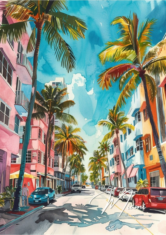 Affiche de voyage aquarelle de Miami - Illustration de Floride