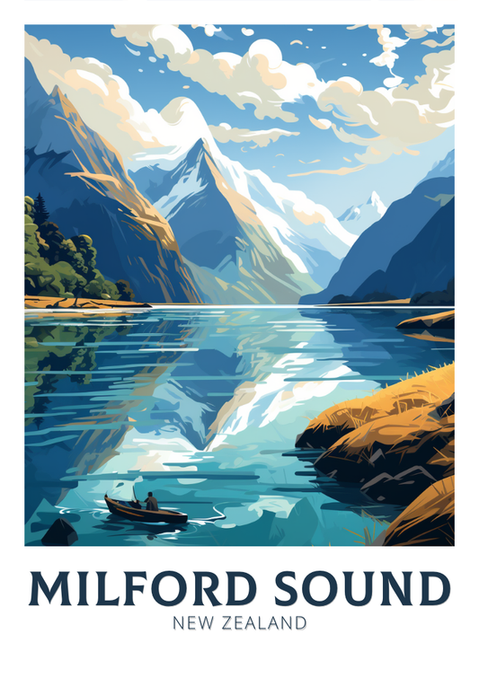 Affiche de voyage du fjord de Milford Sound - Wallart Nouvelle-Zélande