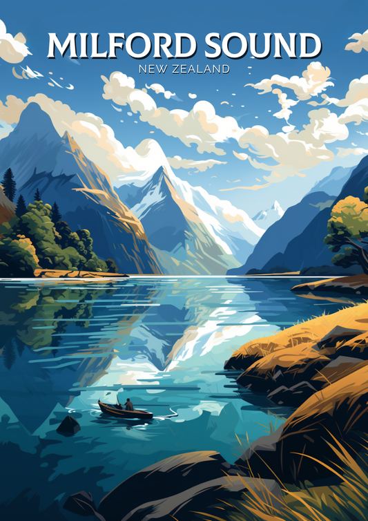 Affiche de voyage du fjord de Milford Sound - Wallart Nouvelle-Zélande
