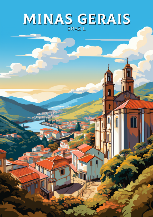 Affiche de voyage du Minas Gerais - Art rétro du Brésil