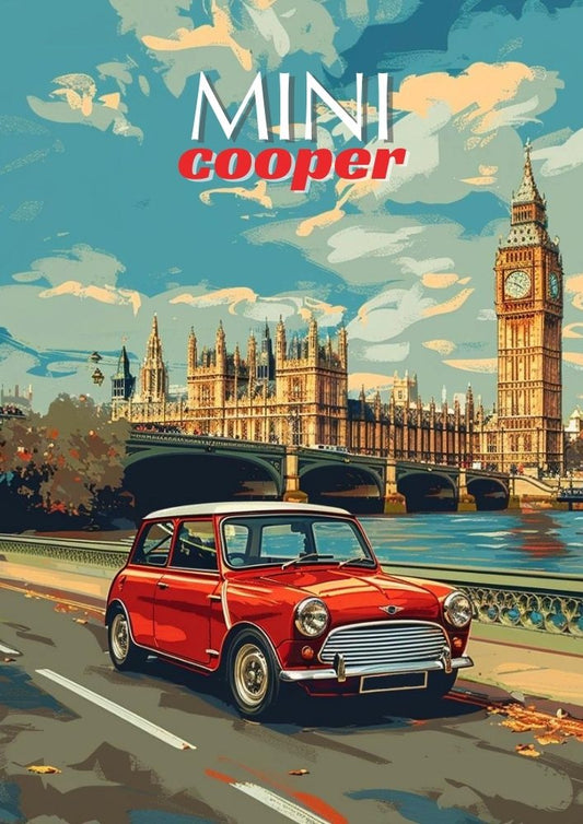 Mini Cooper Wall Art – Affiche de voiture britannique classique des années 1960